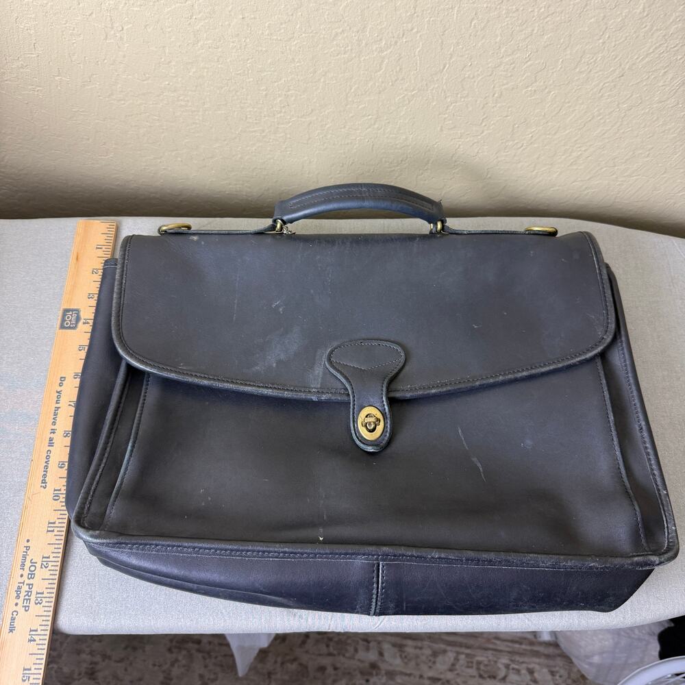 Jack Georges Black Leather Briefcase Made in USA Turn Lock Business Bag